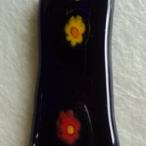 Pendentif en verre rectangulaire avec 2 millefioris orange