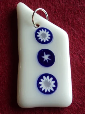 Pendentif 3 millefioris bleu fondu sur blanc