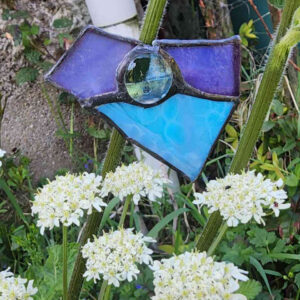 Broche géométrique 3 pièces bleu, violet et galet transparent