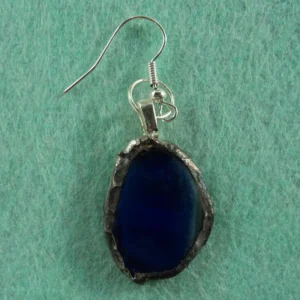 Boucle d'oreille verre transparent ovale bleu fondu monté Tiffany