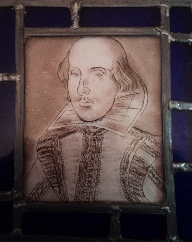 Portrait de Shakespeare peint à la grisaille sur verre antique