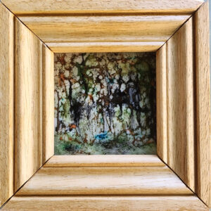 Tableau verre peint, sous-bois avec mare