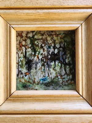 Tableau verre peint, sous-bois avec mare