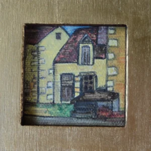 Miniature – Rue des Loges à Pouilly-sur-Loire (5x5 cm, tempéra sur toile, cadre doré)
