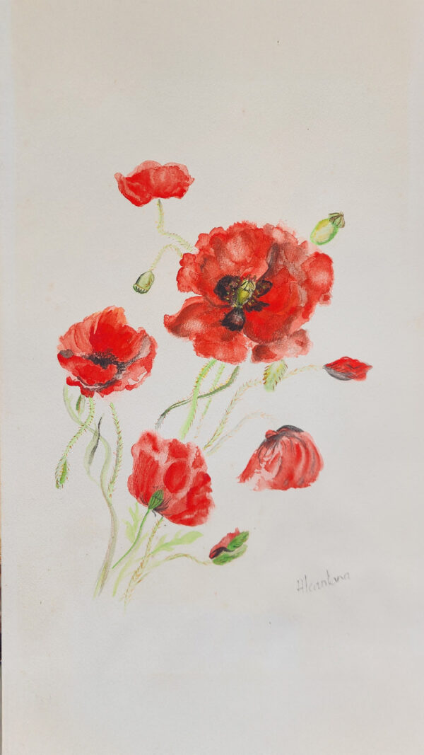 Aquarelle originale « Coquelicots » – 30 x 20 cm – encadrement doré recyclé