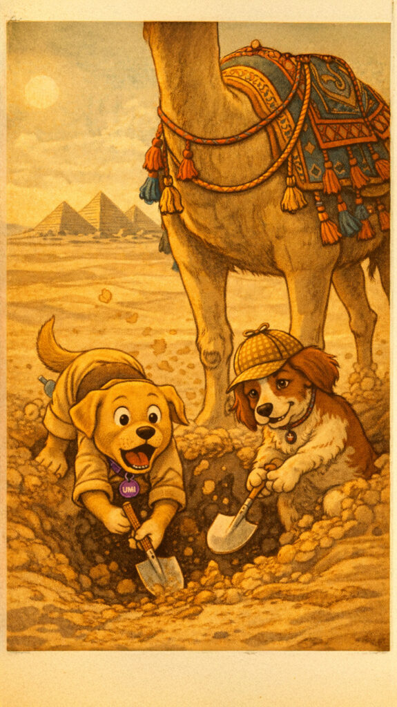 Umi et Itrema creusent sous le dromadaire