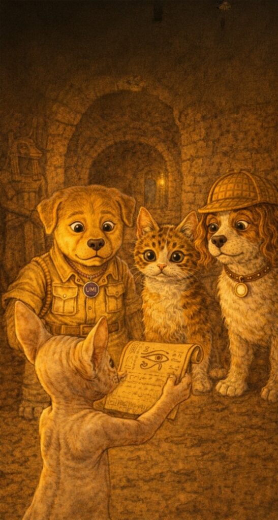 Un chaton sphinx lit le message