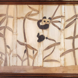 Marqueterie panda dans les bambous encadrée