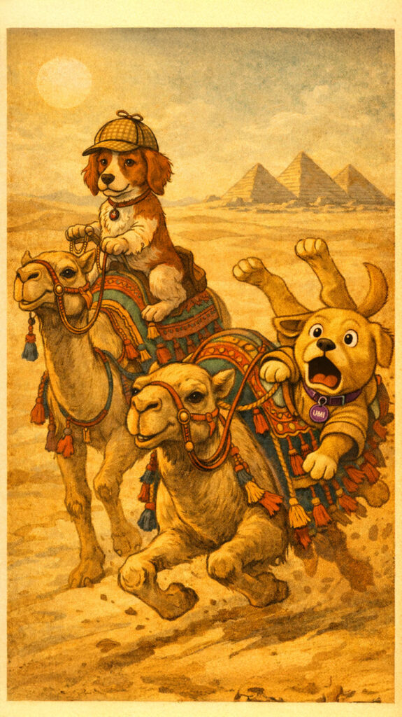 Umi et Itrema a dos de dromadaire