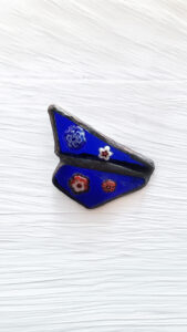 Broche Réunion de millefiori sur ailes d’azur