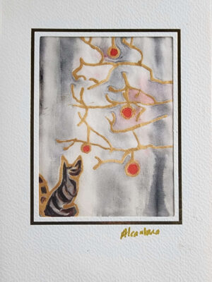 Carte de vœux Chat veilleur des baies rouges