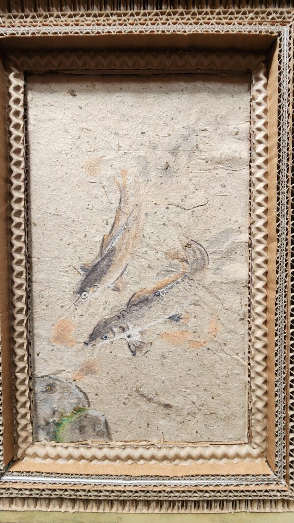 Duo de carpes, encres et aquarelles sur papier de murier Duo de carpes, encres et aquarelles sur papier de murier